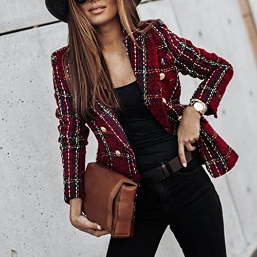 maiduoduo01 Casaco quente, casaco feminino de inverno de manga comprida com botões duplos e design m