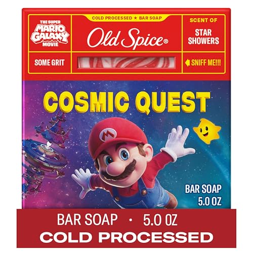 Old Spice Bar Soap for Men, x The Super Mario Galaxy Movie, Cold Pressed with Grit, Made with Natural Oils & Plant Based Cleanser, Star Showers with Juicy Pear & Cedarwood Scent, 5.0 oz