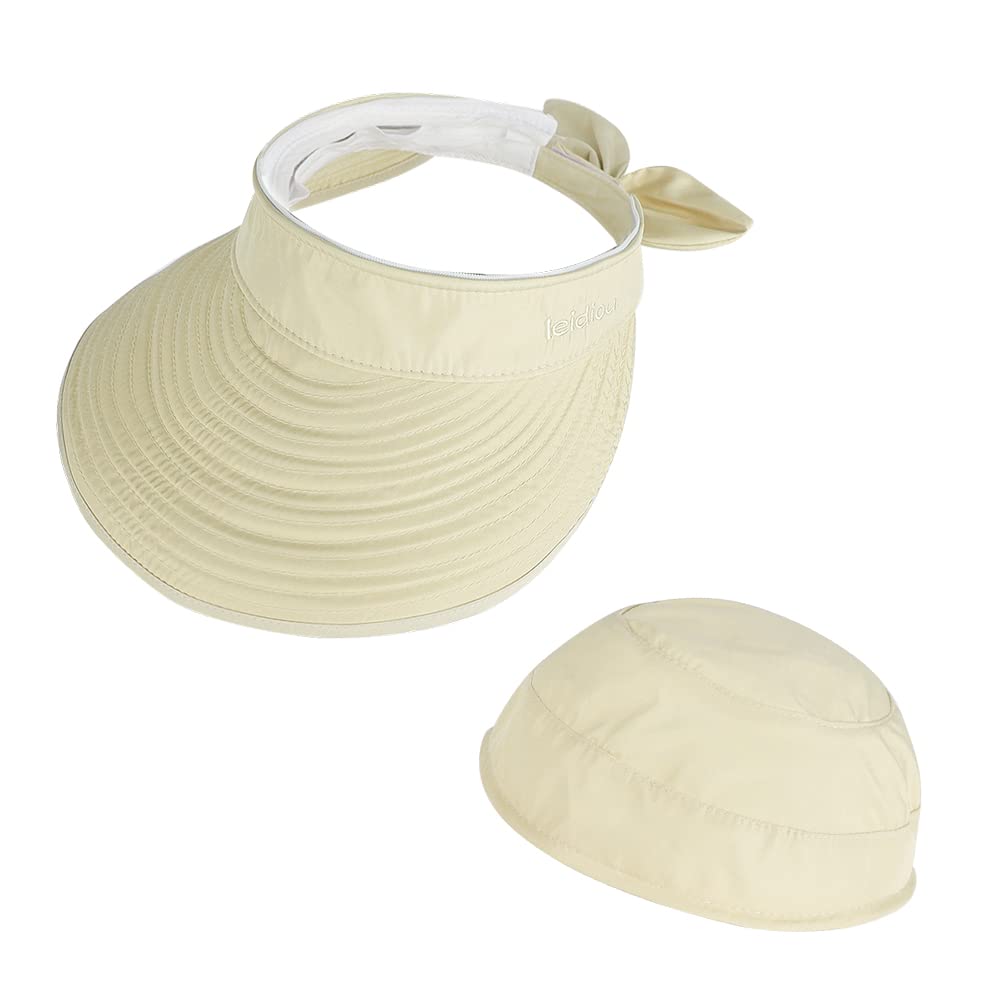 ITODA Femme Casquette Grande Visière Anti-Soleil en Coton Chapeau de Soleil Pliable Contre UPF 50+ Casquette Haut Vide Queue de Cheval Pare-Soleil Capeline d'été Large Bord Chapeau de Plage Voyage