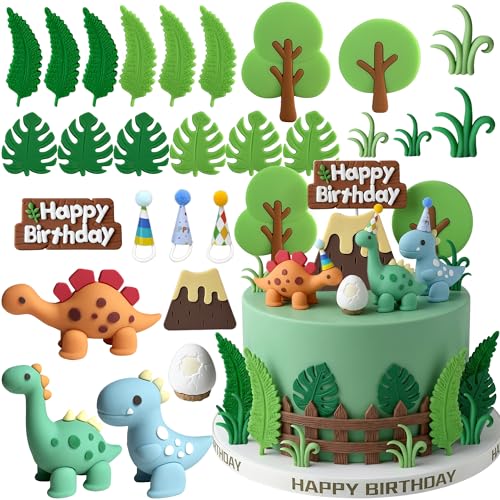 Simpfo-27 PCS Dinosaur Cake Topper, Birthday Decorations Set with Dinosaur