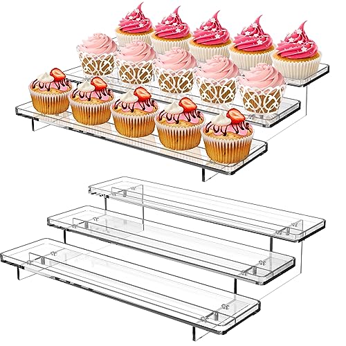 ULENDIS 2 Pack 3 Tier Acrylic Stands for Display, 12