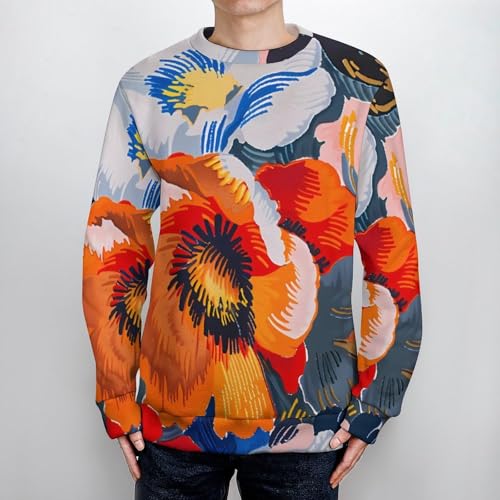Tropical Flowers Mens Sweater Crewneck Pullover Sweater Casual Long Sleeve Warm Winter Tops4