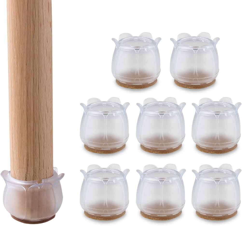 Andux 8Pcs/Set Round Bottom Lotus Opening Silicone Wood Floor Protectors Chair Leg Caps Furniture Feet Pads Table Covers Anti-Slip Prevent Scratches Clear GJZJD-01 (11#)