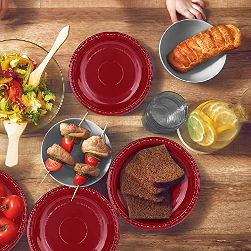 Fuling 175 Pieces Rose Red Dinnerware Set For 25 Guest Disposable Tableware Plastic Cutlery 5-Sets, With 12oz Cups, Knife, Fork, Spoon, Dinner Paper Each 25 Pieces For Wedding, Birthday, Party