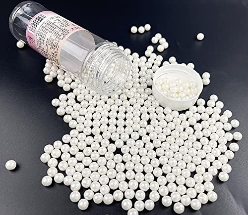 Sprinkles White Pearl Sugar Candy 7mm 120g/ 4.2oz Baking Edible Cake Decorations Cupcake Toppers Cookie Decorating Ice Cream Toppings Celebrations Shaker Jar Wedding Shower Party Christmas Supplies