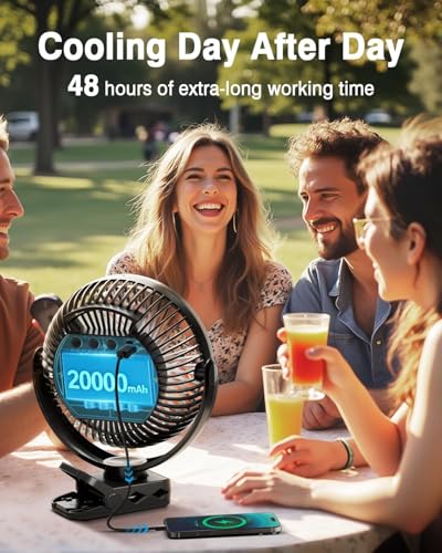 Image of FRIZCOL 24000mAh 8 Inch Portable Clip On Fan,Battery Operated Golf Cart Fan with Lights and Remote, USB Fans Small Desk Fans Personal Quiet Fans for Office Stroller Bedroom and Camping
