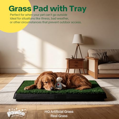 Image of Pawise Dog Grass Pad with Tray, 20x25 Inch Artificial Turf Puppy Potty Pad, Indoor Outdoor Dog Toilet with Pull-Out Drawer & Free Garbage Bags, Dogg Litter Box for Potty Training