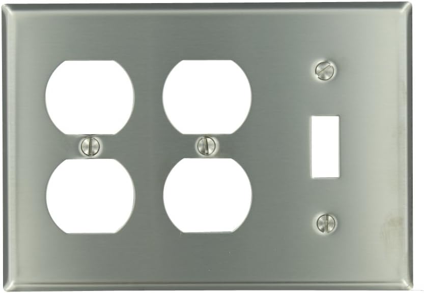 Leviton 3-Gang Toggle/Duplex Device Combination Wallplate, Standard Size, Non-Magnetic Stainless Steel, 84047-40