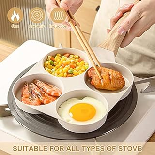 Bobikuke Padella Pancake 4 Fori, Padella per Uova Antiaderente in Alluminio per Colazione Frittata, Induzione Compatibile - Bianco