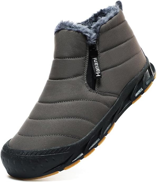Hanani Mens Snow Boots Waterproof Winter Boots for Men Fur Lined Warm Ankle Boots Zipper Closure Slip on Outdoor Boot Comfortable Walking Shoes