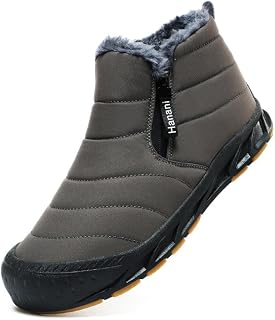 Hanani Mens Snow Boots Waterproof Winter Boots for Men Fur Lined Warm Ankle Boots Zipper Closure Slip on Outdoor Boot Comfortable Walking Shoes