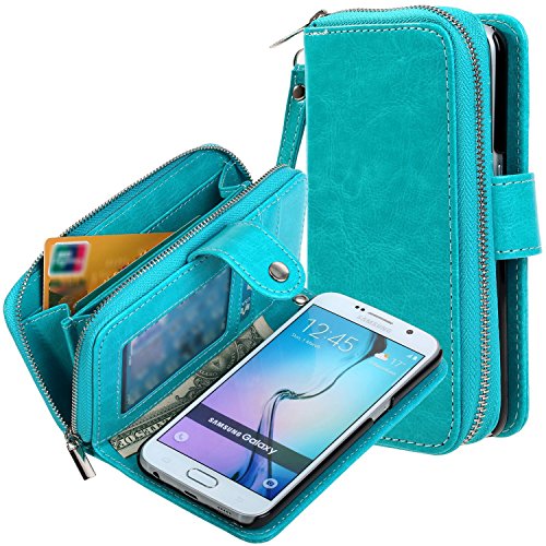E LV Case for Galaxy S7 Case 2IN1 (CASE Cum Purse) PU Leather flip Wallet Bag Pouch Case Cover for Samsung Galaxy S7 - [Turquoise]