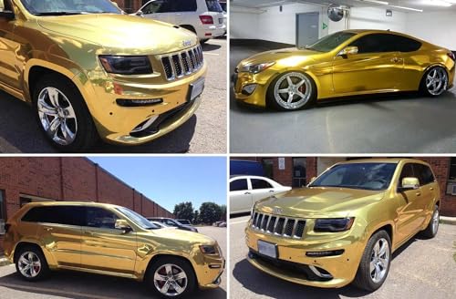 Image of LZLRUN 1FT x 5FT Chrome Mirror Vinyl Wrap Adhesive Car Sticker Decal Film (Gold, 1FT x 5FT)