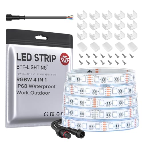 Image of BTF-LIGHTING RGBW LED Strip IP68 Waterproof Cool White DC12V 16.4FT 300LED | White LED Tape PCB 14mm 5050 4 Colors in 1 RGB + 2700K-3000K Tape Lights Can Work Outdoor(No Adapter or Controller)