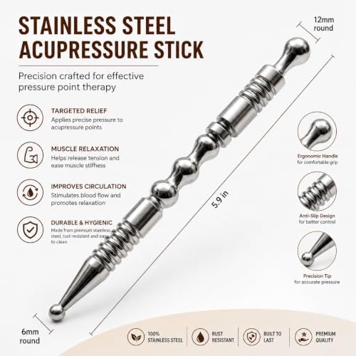 Image of Acupuncture Pen, Facial Reflexology Tools Stainless Steel, Trigger Point Massager Tool, Deep Tissue Massage Tool 1 pcs (Accupresour pen 4)
