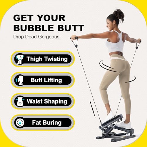 Image of ZIWWVY Stepper Machine with Resistance Bands, Mini Stepper with 300LBS Weight Capacity, Twist Stepper for Full Body Workout, Adjustable Step Height, Smooth and Quiet, Step Machine for Men Women