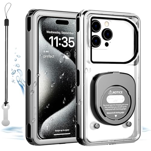Tesrin Waterproof Phone Case IPX8 Certified for Snorkeling/Diving, Universal Underwater Protective Cover with Lanyard for iPhone 16/15/14/13/12 Pro Max (Black)