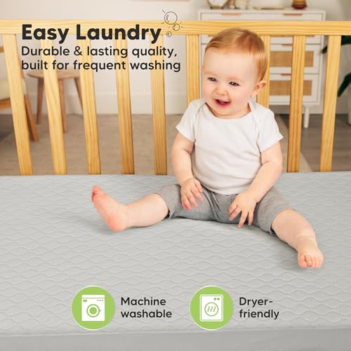 Image of 2-Pack Waterproof Crib Mattress Protector Cover Fitted - Quiet Baby Crib Mattress Pad Sheets, 52 inch x 28 inch Soft Quilted Cotton Baby Sheet, Machine Washable, Easy Fit, Durable (Granite /Mavy)
