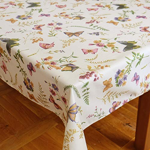 Kamaca Series Butterflies in a Flower Meadow in Cream with Delicate Pastel Shades A Gem in any Room, Polyester, Cream