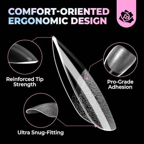 Image of UNA GELLA Short Almond Gel Nail Tips 15 Sizes 300PCS Pre-Etched Soft Gel Clear Nail Tips Easy DIY Salon Short Almond Press On Nails Snug Fit Acrylic Fake Tips Extensions Long-Lasting Hold
