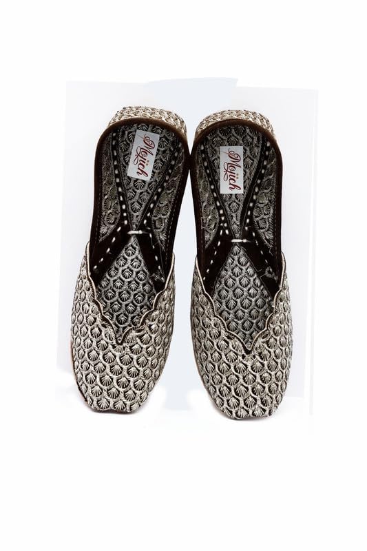 Genuine Soft Leather Jutis Anarkali Zarri Work Traditional Punjabi Girl's Wedding Flat Jutti Ladies Mojari2