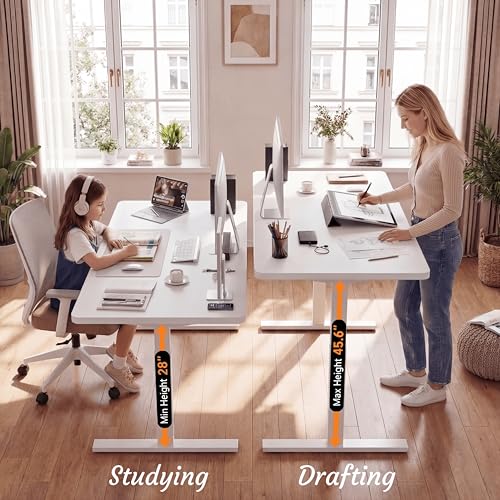 Image of Grandder 55x32 Large Electric Standing Desk, Height Adjustable Computer Desk with 2 Memory Presets, 31.5 inch Deep Desktop Sit Stand Desk Home Office Desk Workstation Table with Hooks, White