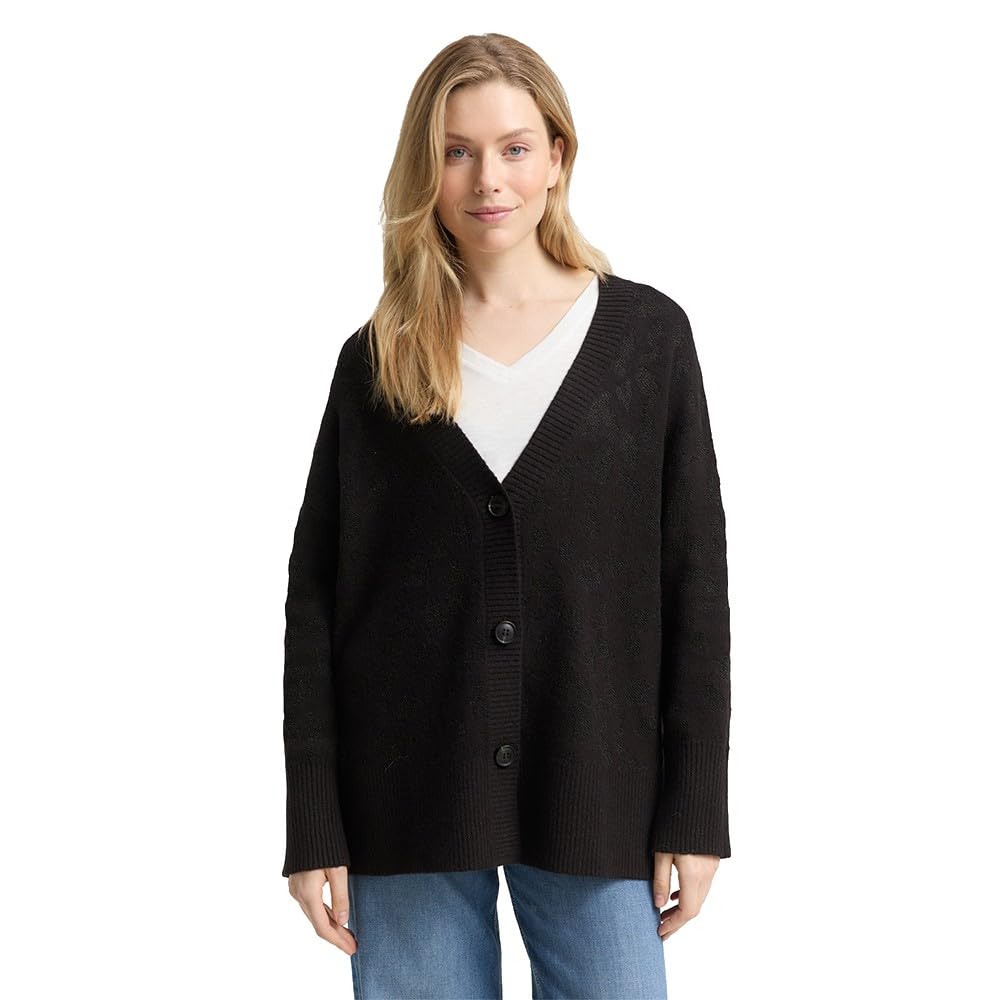 TOM TAILOR 1049366 Cárdigan de Punto, 39342 – Black Lurex Knit, S para Mujer
