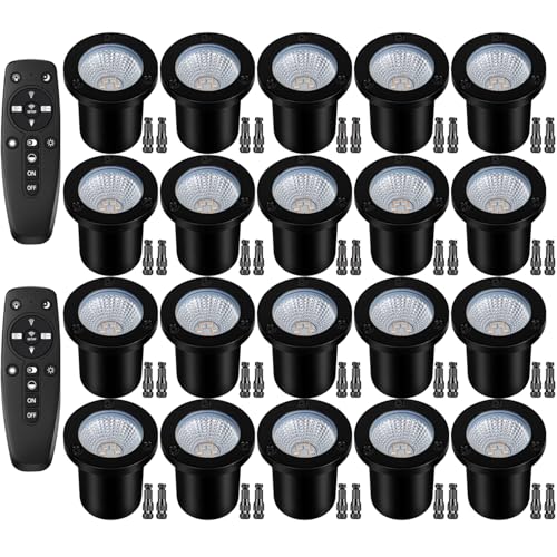 Motrackcao 2700K-6500K Dimmable Landscape Well Lights Low Voltage Outdoor In-Ground Lighting IP67 Waterproof with Memory Function 12-24V Landscape Lighting for Garden Pathway Yard (20 Pack)