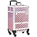 Yaheetech Professional Makeup Case Beauty Trolley Hairdressing Case on Wheels Vanity Case with Drawer Pink/Silver
