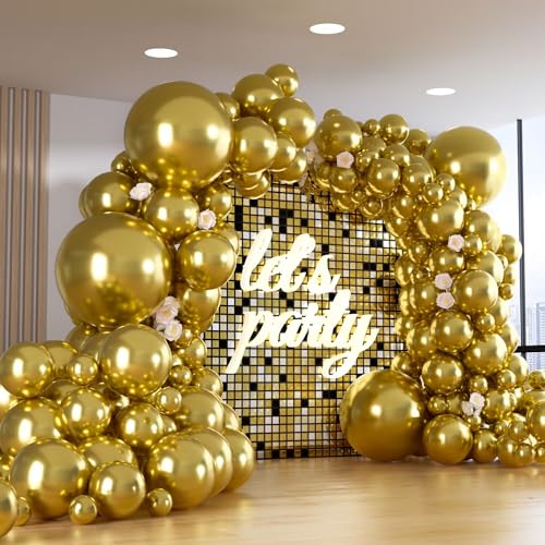 Image of 150pcs Metallic Gold Balloons Different Sizes Pack, 18 12 10 5 Inch Party Balloon Garland Arch Kit for Birthday Graduation Baby Shower Wedding Party Decorations (With 2 Ribbons)