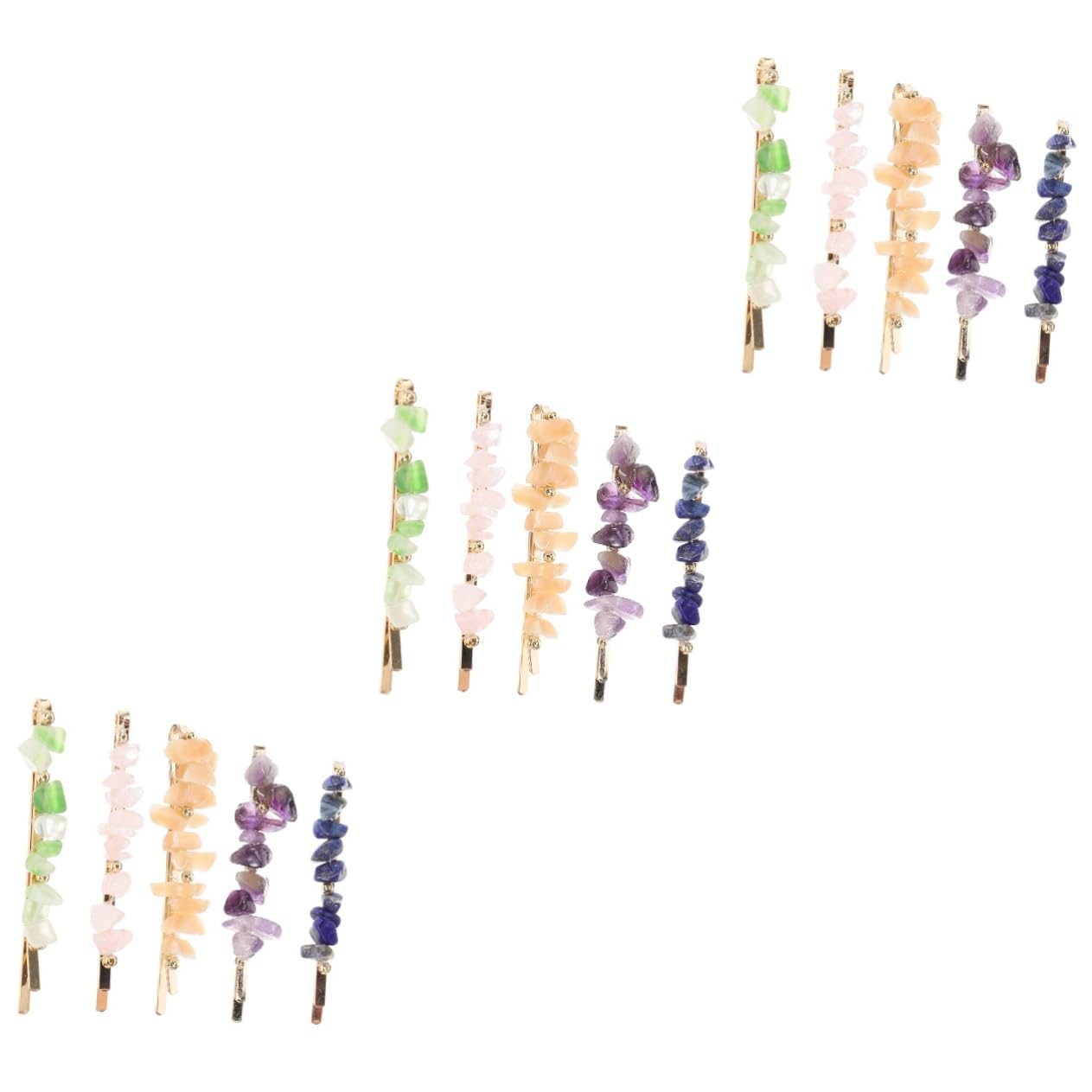 FRCOLOR 15piezas Horquillas De Pelo De Para Mujer Accesorios De Cabello Elegantes Cristales Horquillas Metálicas De Lapislázuli Cuarzo Rosa Beige Verde