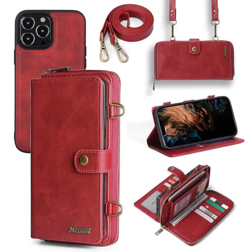 Étui iPhone 14 Pro Max rouge avec clapet magnétique et portefeuille en cuir 6.7