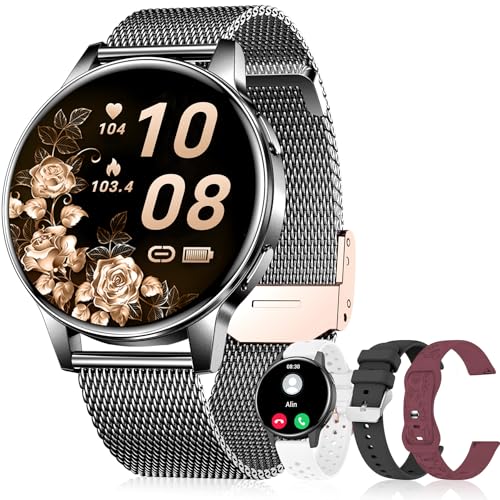 Image of Smart Watches for Women, 1.27 inch Fitness Watch with Bluetooth Make & Answer Calls,24H Heart Rate /SpO2 /Sleep Monitor,120+ Sport Modes IP68 Fitness Tracker Compatible with iOS & Android (4 Straps,Black)