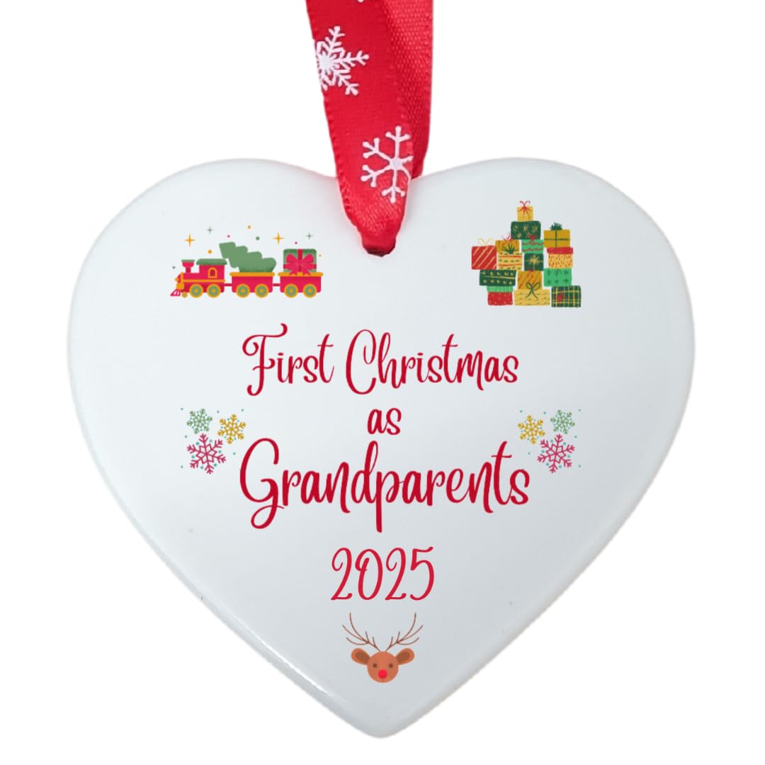 Second Ave Gift Company White,Red Second Ave First Christmas As Grandparents White Ceramic Hanging Heart Christmas Xmas Tree Decoration Bauble