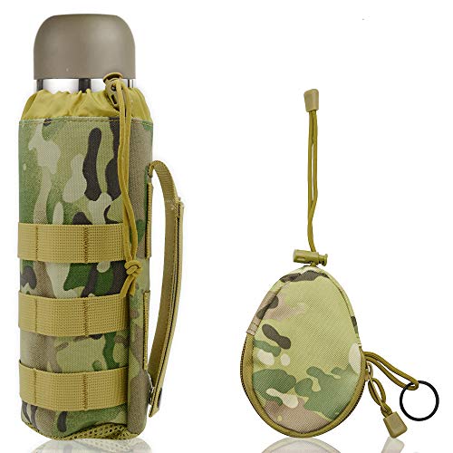LZYMSZ Upgraded Water Bottle Pouch, Tactical Military MOLLE Hydration Carrier Bag, Comes with Mini Wallet Bag Travel Drawstring Bottle Holder Pouches for Outdoor Activities (550ML)