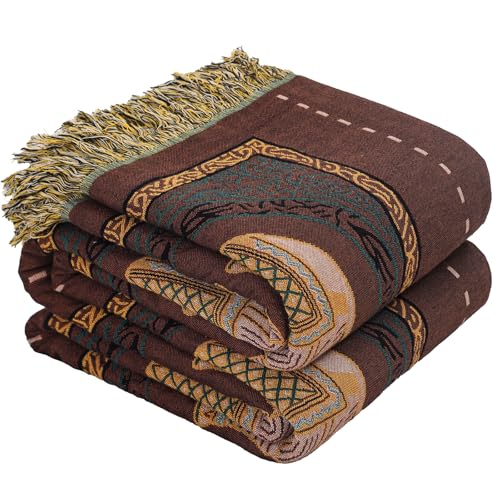 HOORDRY Boho Decke 100prozent Baumwolle,Doppelseitige Musselin Tagesdecke 200x230CM,Ultra weich & Gemütlich,Stuhl-Kuschelige Sofadecke und Bettüberwurf-Elefantenaufdruck/Braun