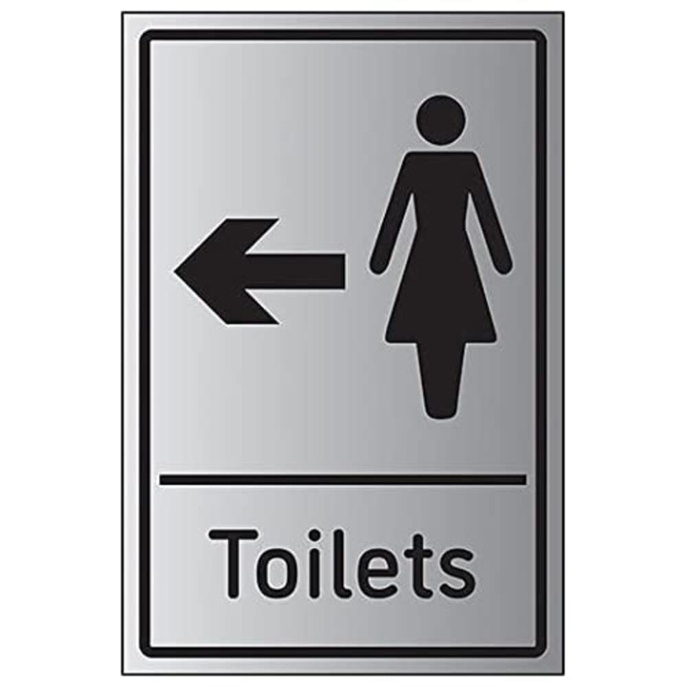 V Safety Womens Toilets Arrow Left - 200mm x 300mm - 1.6mm Aluminium Effect Rigid Plastic