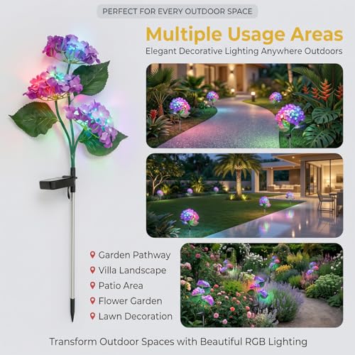 Image of hardoll Plastic Solar Decorative Light Hydrangea Flower Shaped RGB Color LED Lamp For Waterproof Outdoor Home Garden Yard(Lavender Color-Pack Of 1)