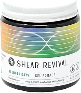 Shear Revival Younger Days Gel Pomade - Notes of Mandarin & Vanilla Scent, Medium Hold, Wax Base, Hair Styling Pomade, Hair Gel - Easy To Wash Out- All Day Hold For All Hair Styles 3.4 Ounces