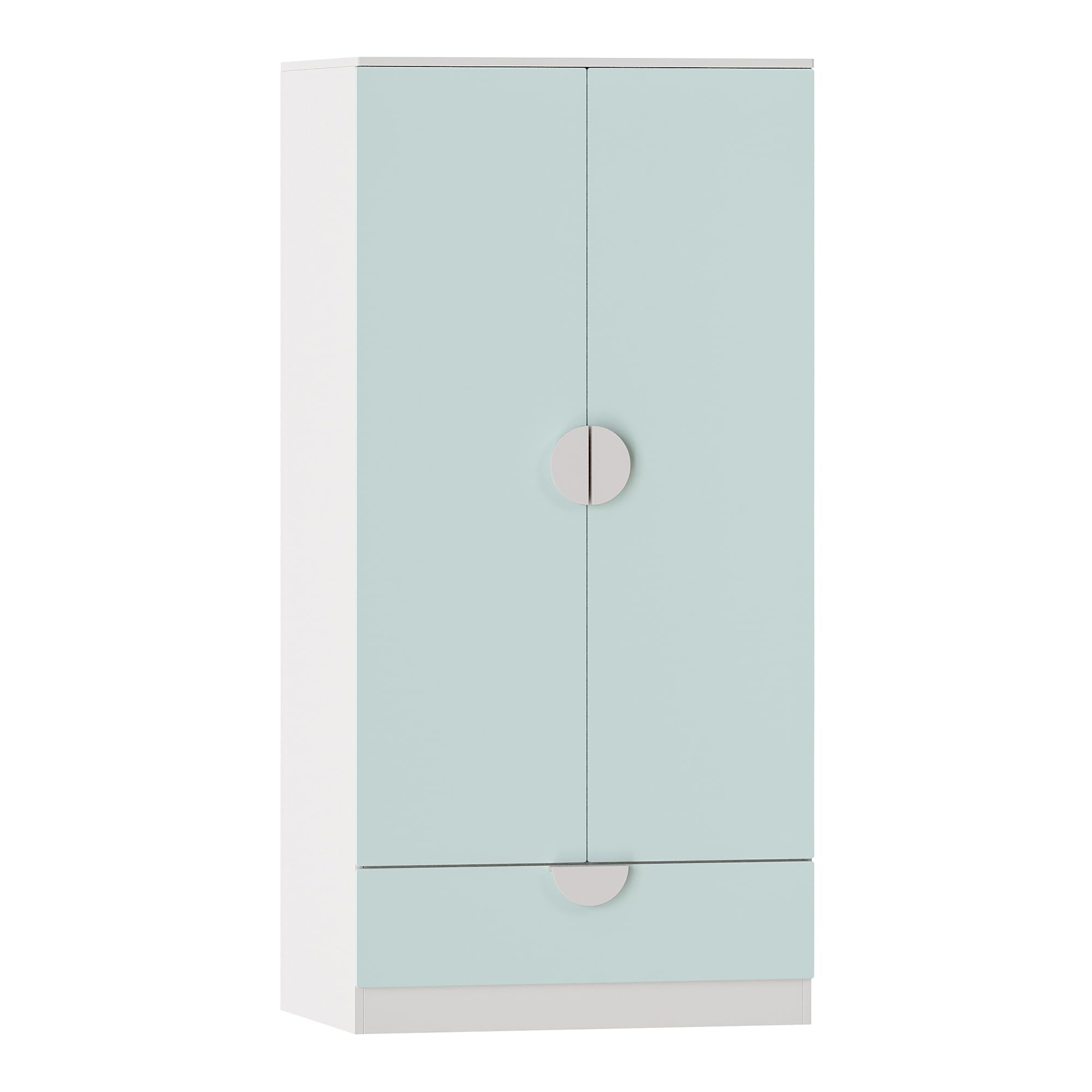 [en.casa] Armoire pour Enfants avec 2 Portes avec Poignées Centrales Barre de Penderie Tiroir Dressing Rangement MDF Panneau de Particules 123 x 60 x 40 cm Blanc Vert Menthe