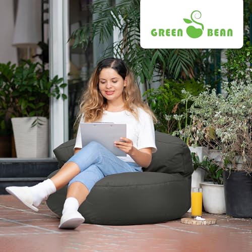 Green Bean Sitzsack Sofa mit Füllmaterial - Lounge im Sitzsack-Design 90x50cm mit ergonomischer Rückenlehne & waschbarem Bezug - Indoor und Outdoor geeignet in Anthrazit