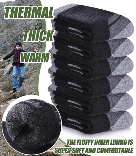 Kids Merino Wool Hiking Socks Boys Girls Toddlers Thermal Winter Warm Boot Thick Cushion Socks 6 Pairs3