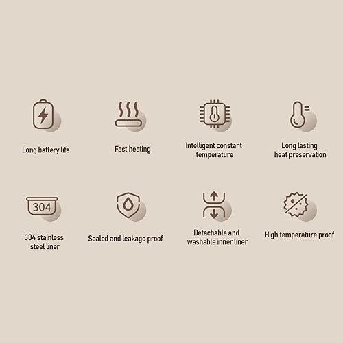 Miniatura 7 de ZJchao Lonchera eléctrica portátil, calentador de alimentos de temperatura constante de 16.9 fl oz con batería de 8800 mAh, 7 ajustes de calor de