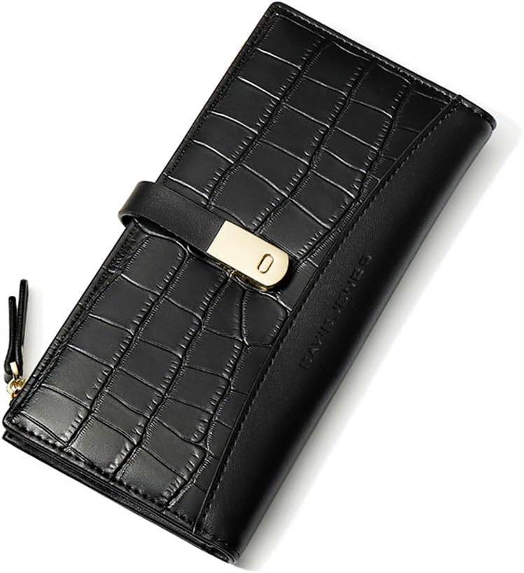 David Jones - Women's Large Capacity Companion Wallet - Long Purse PU Leather - Card Holder with Multiple Compartments - Elegant Trendy, Black, one size, Dressed