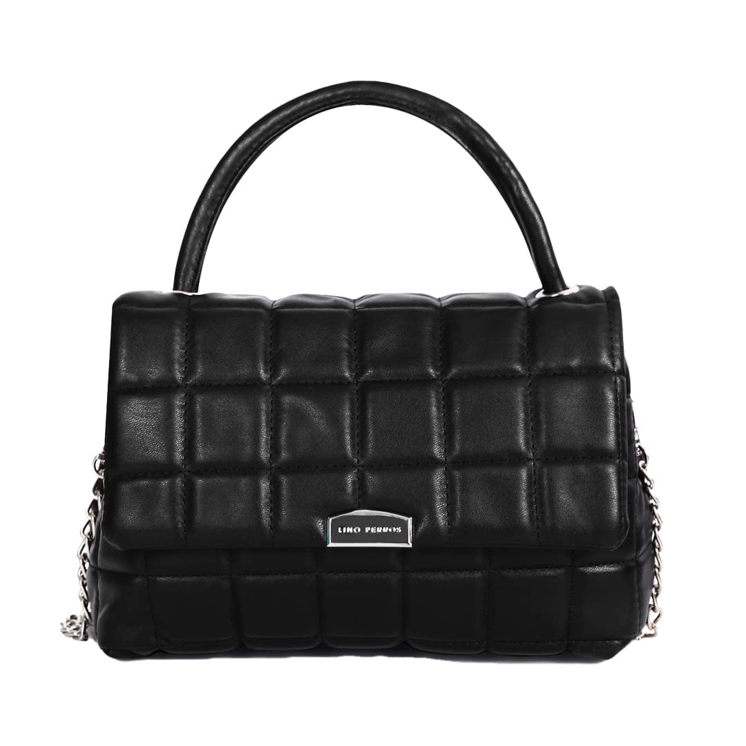 Lino Perros Women Black Coloured Quilted Satchel Bag (B09HNWYJ78) Amazon Price History, Amazon Price Tracker