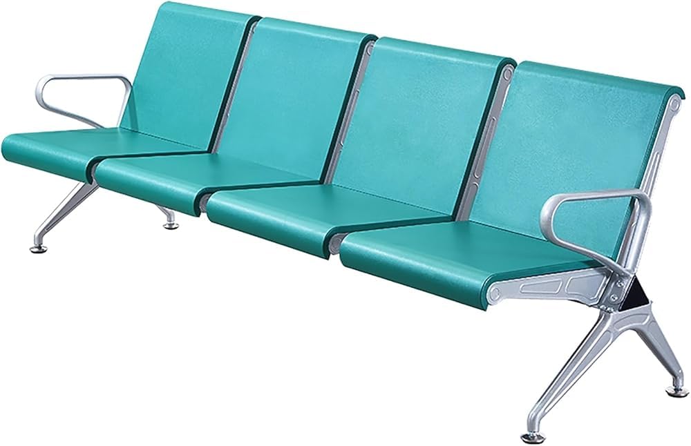 OZBMA 4-Seat Waiting Room Bench with Armrests and Backrests for Office, Airport, Hospital, Conference Seating (Green)