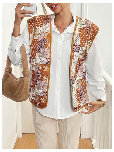 MakeMeChic Women's Floral Open Front Puffer Vest Jacket Sleeveless Lightweight Quilted Jackets4