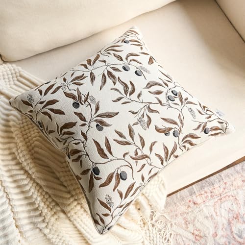Image of Alerfa Beige Floral Throw Pillow Cover 18 x 18 Inch Sqaure Luxury Decorative Pillow Cover for Couch Living Room Bedroom