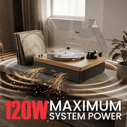 Image of AudioSource Vinyl Record Player, 120W All-in-one Turntable with 2.1 Channel Built-in Speaker, Bluetooth 5.4, Built-in Subwoofer, High Fidelity 2-Speed Belt Drive, Patented Isolation System, Natural