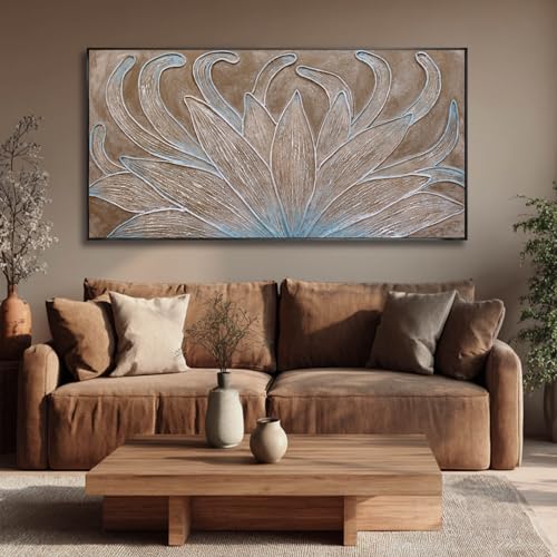 Image of Framed Abstract Neutral Floral Wall Art for Living Room, Minimalist Brown Flower Painting Print Canvas Artwork for Walls, Nature Plant Modern Wall Decor for Bedroom Home Office 24x48 In